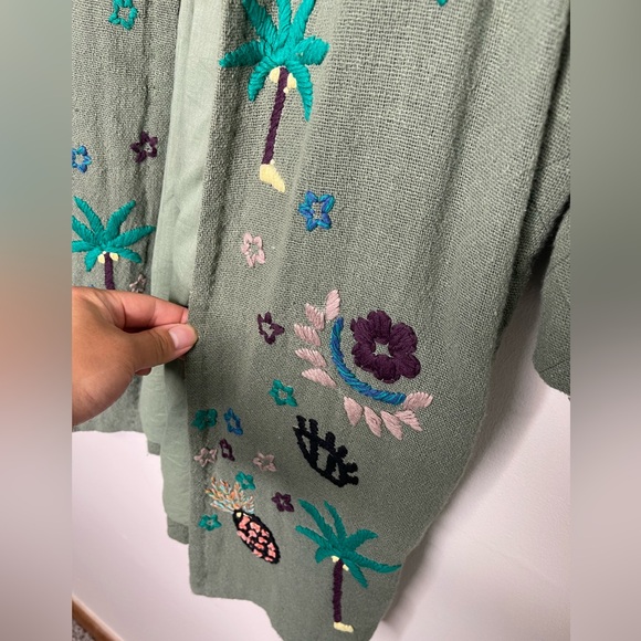 Condition Apply Anthropologie Green Gauze boho Embroidered Novelty Jacket L - Picture 3 of 10